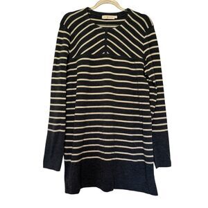TORY BURCH women's size large L 100% merino wool striped pullover tunic sweater